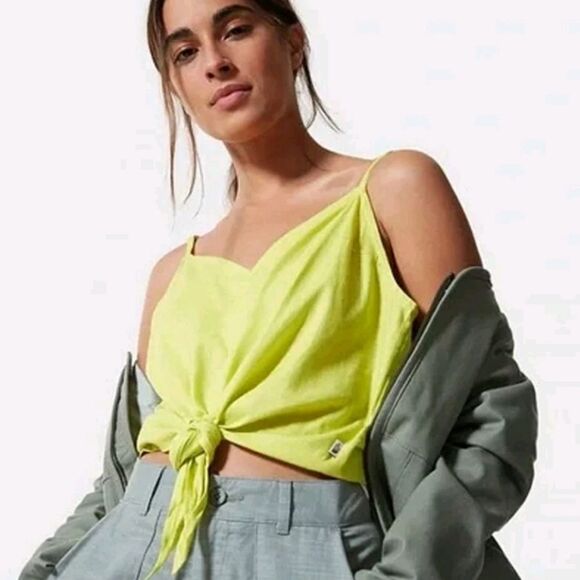 The North Face Hillrose Tank Top Neon Yellow Tie Front Cami Hemp - Picture 1 of 10